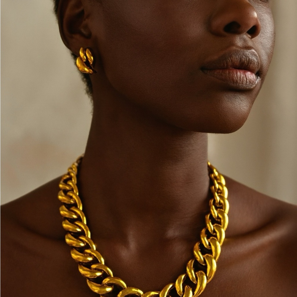 Vintage Monet Chunky Curb Link Necklace and Earrings Set